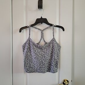 Beyond Yoga Spacedye Printed Slim Racerback Cropped Tank Silver Mist Leopard XL